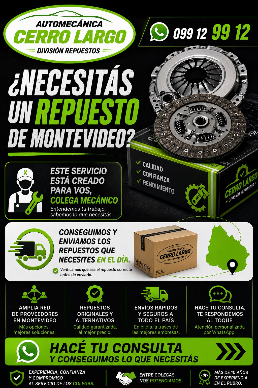 División Repuestos de Automecánica Cerro Largo: conseguimos y enviamos repuestos a todo Montevideo para colegas mecánicos