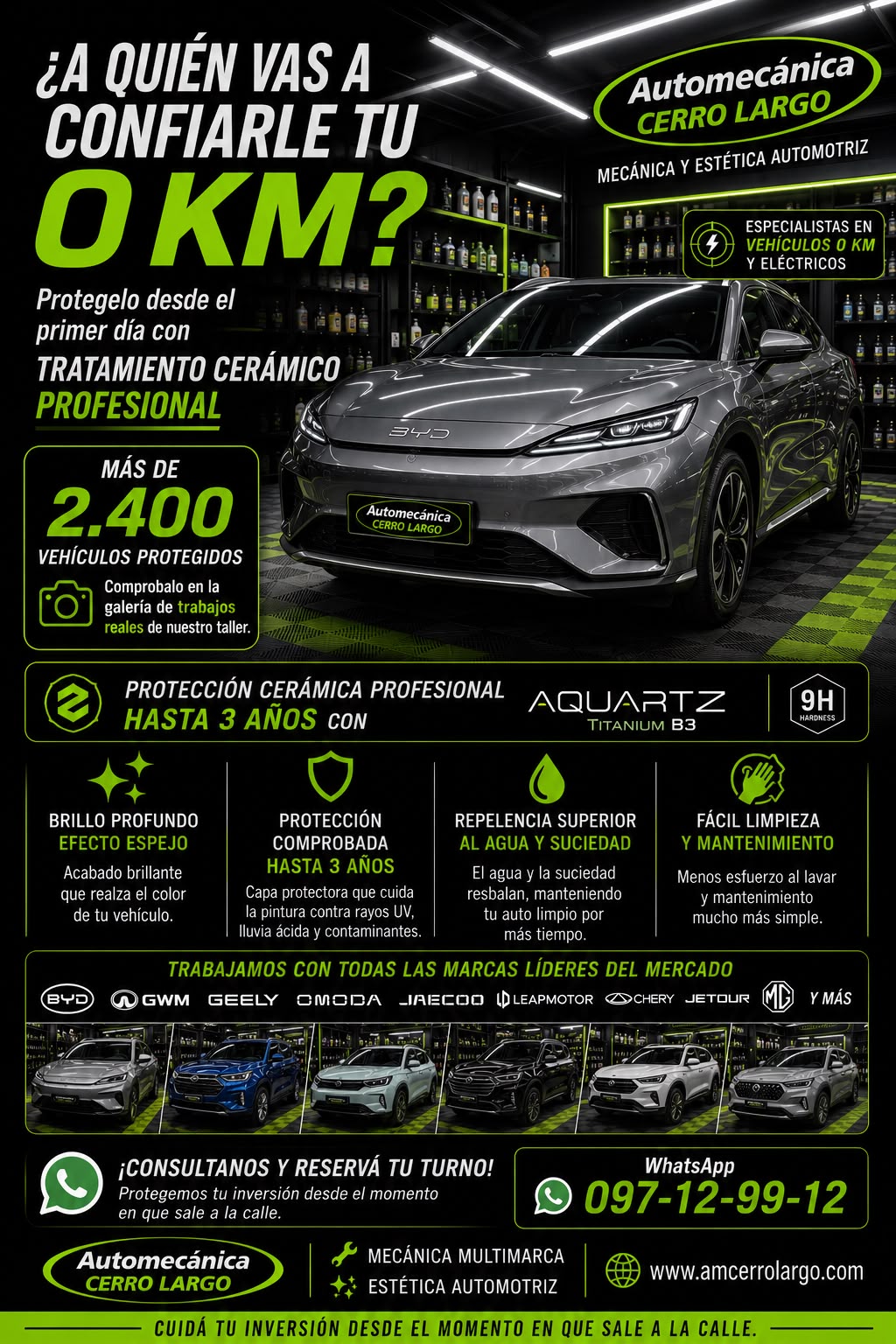 Especialistas en tratamiento cerámico para vehículos 0km y eléctricos, protección profesional hasta 3 años